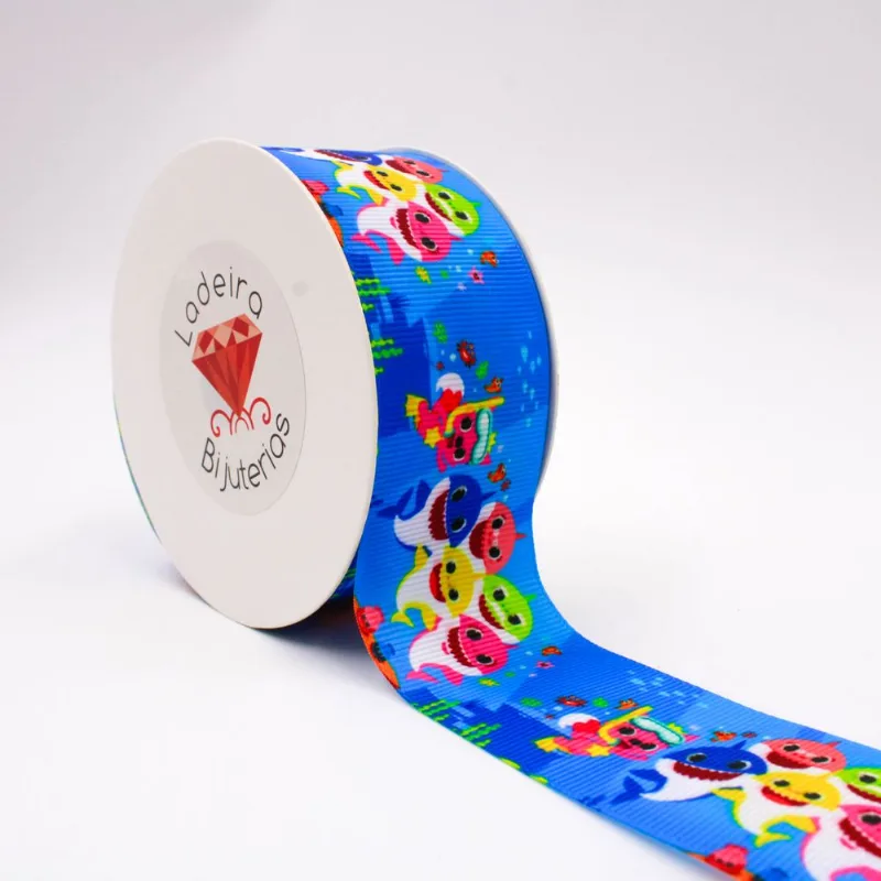 FITA ESTAMPADA TUBARÕES 38MM EM POLIESTER COM 09 METROS Unica