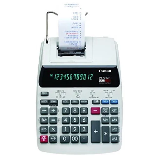 Canon Office Products 2204C001 Canon P170-DH-3 Desktop Printing Calculator com conversão de moeda, relógio e calendário e cálculo de tempo, preto / br - Canon