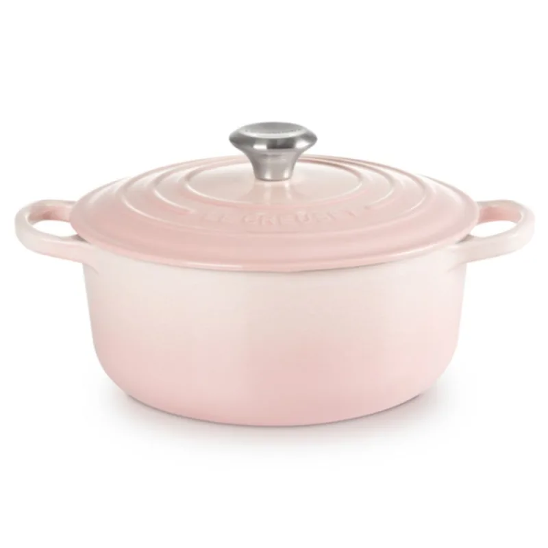 PANELA REDONDA LE CREUSET 22CM SIGNATURE FERRO ESMALTADO SHELL PINK 21177227774430 - Le creuset