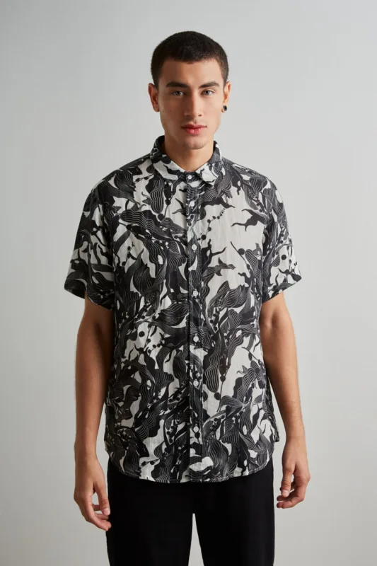 Camisa Linho Estampa Norí Preto - Gg - RESERVA