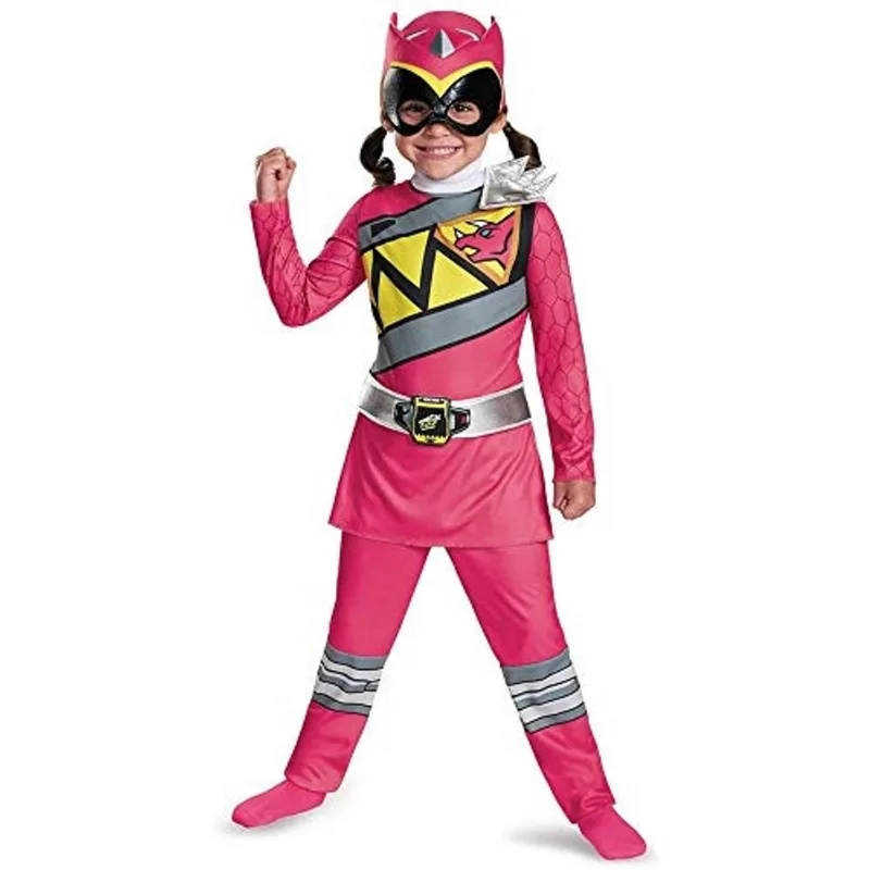 Traje rosa de Power Rangers para crianças. Oficial Licenciado Pink Ranger Dino Charge Classic Power Ranger Suit com máscara para meninas, Médio (3T-4T)
