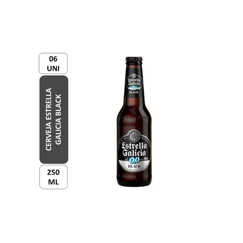 Cerveja Black Zero Álcool Estrella Galicia Pack com 6 Unidades de 250ml Cada