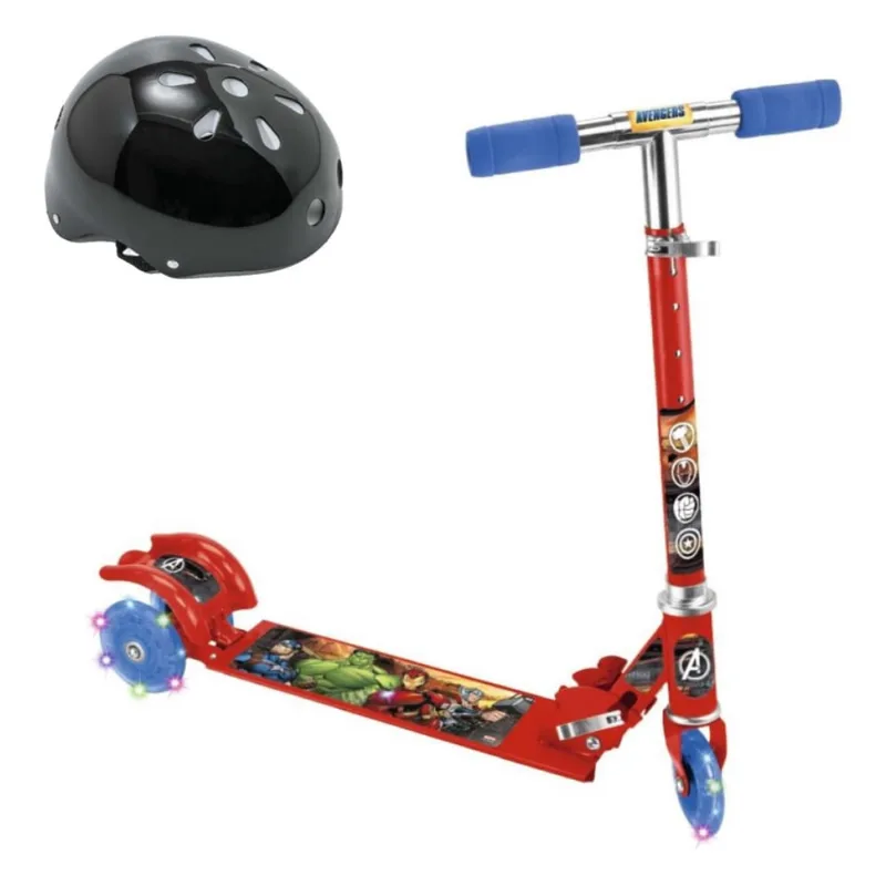 Kit Patinete Infantil Ferro 3 Roda Luz Vingadores + Capacete