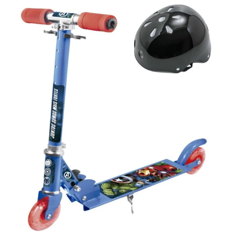 Kit Patinete Infantil Vingadores 2 Roda Led Ferro + Capacete