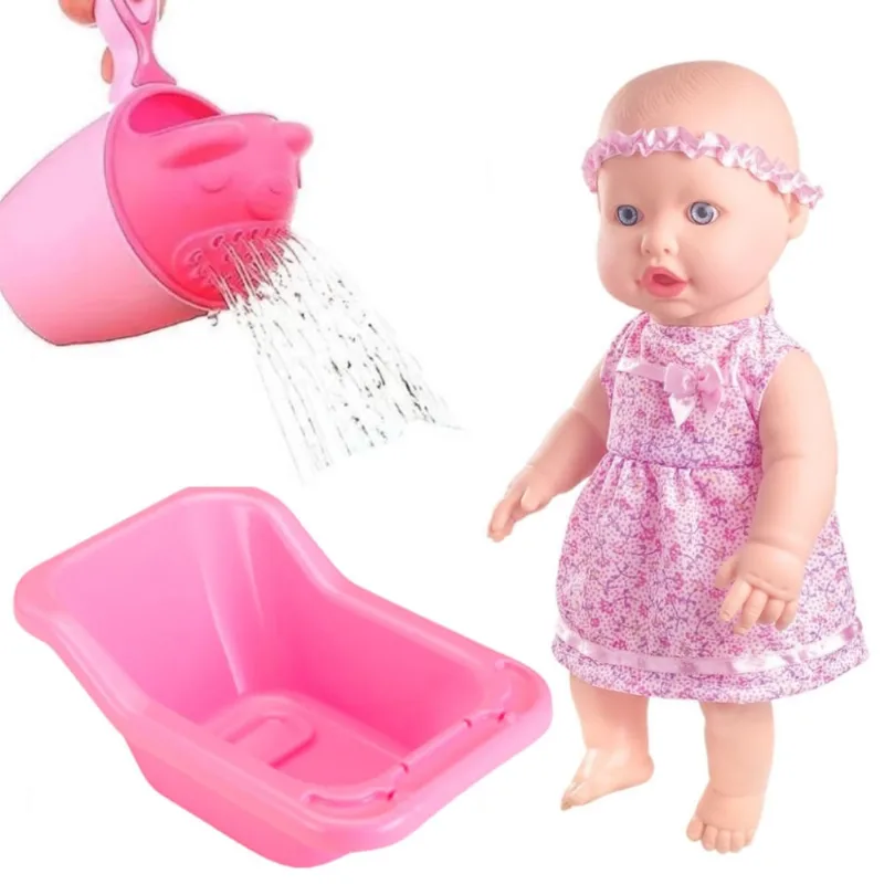 Boneca Bebe Sapekinha Faz Xixi c/ Fralda e Banheira p/ Banho