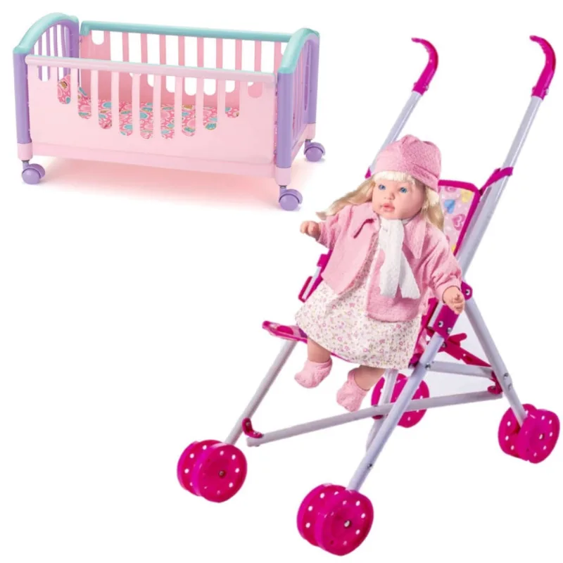 Baby Tipo Reborn Rose Ring Classic e Kit Carrinho e Berço