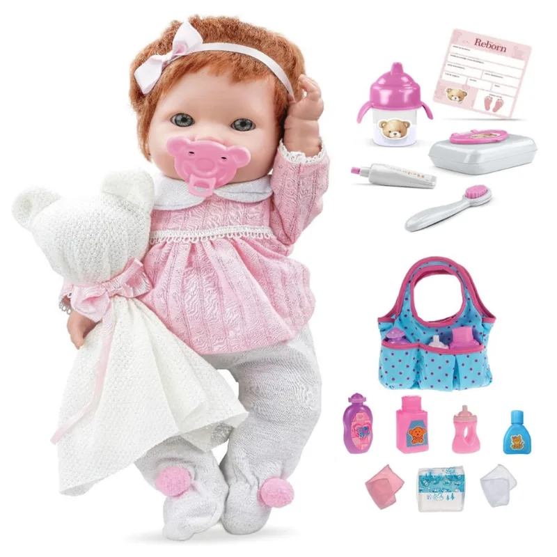 Bebê Reborn Baby Boneca Cabelos Ruivos + Enxoval c/ Bolsinha