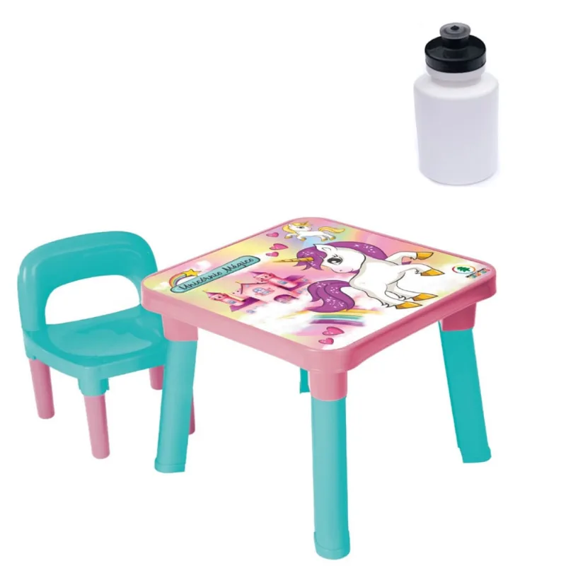 Mesinha Desmontável Cadeira Infantil Unicórnio + Squeeze
