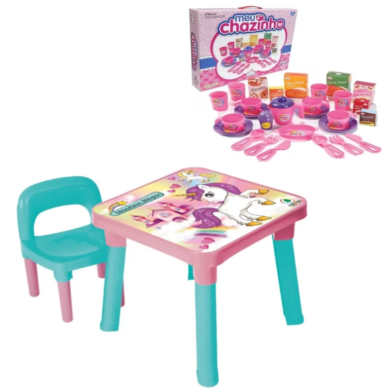 Mesinha Desmontável Infantil Unicórnio + Kit Meu Chazinho