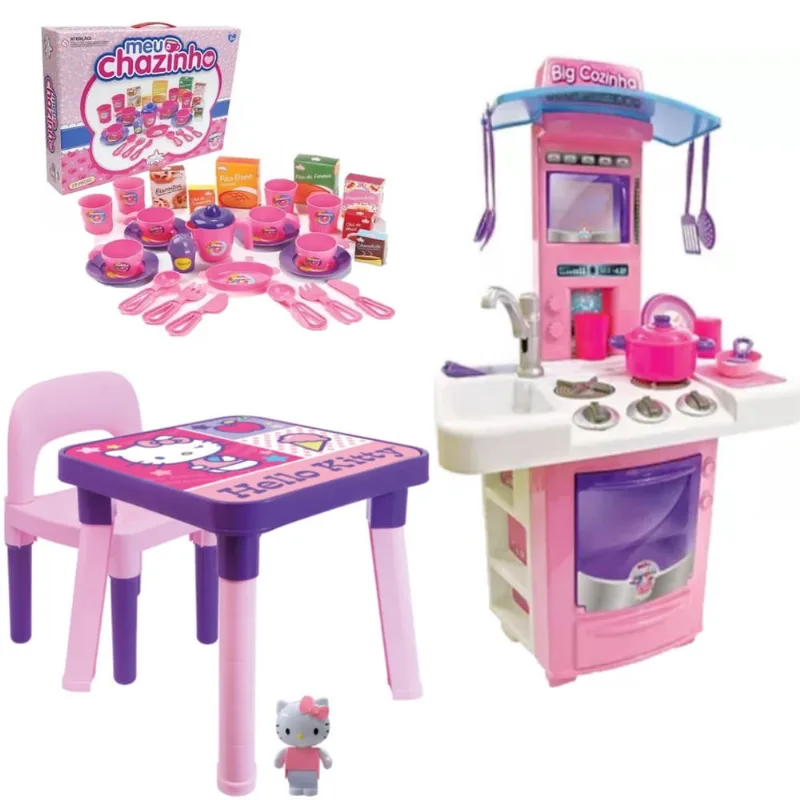 Mesinha Infantil Com Cadeira Hello Kitty + Big Cozinha e Chá