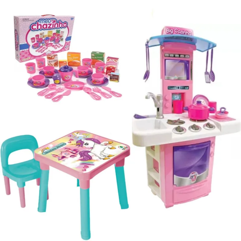Mesinha Infantil Didática Unicórnio + Big Cozinha e Chazinho