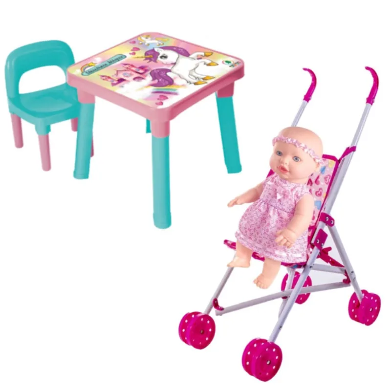 Mesinha Infantil Didática Unicórnio + Sapekinha e Carrinho
