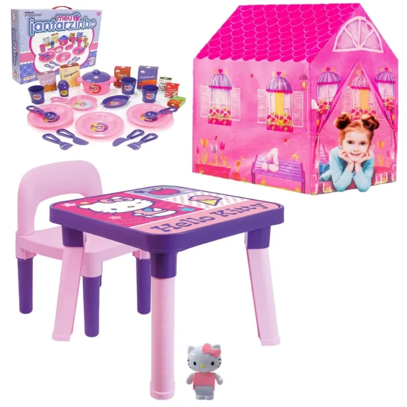 Mesinha Infantil Hello Kitty + Jantarzinho e Minha Casinha
