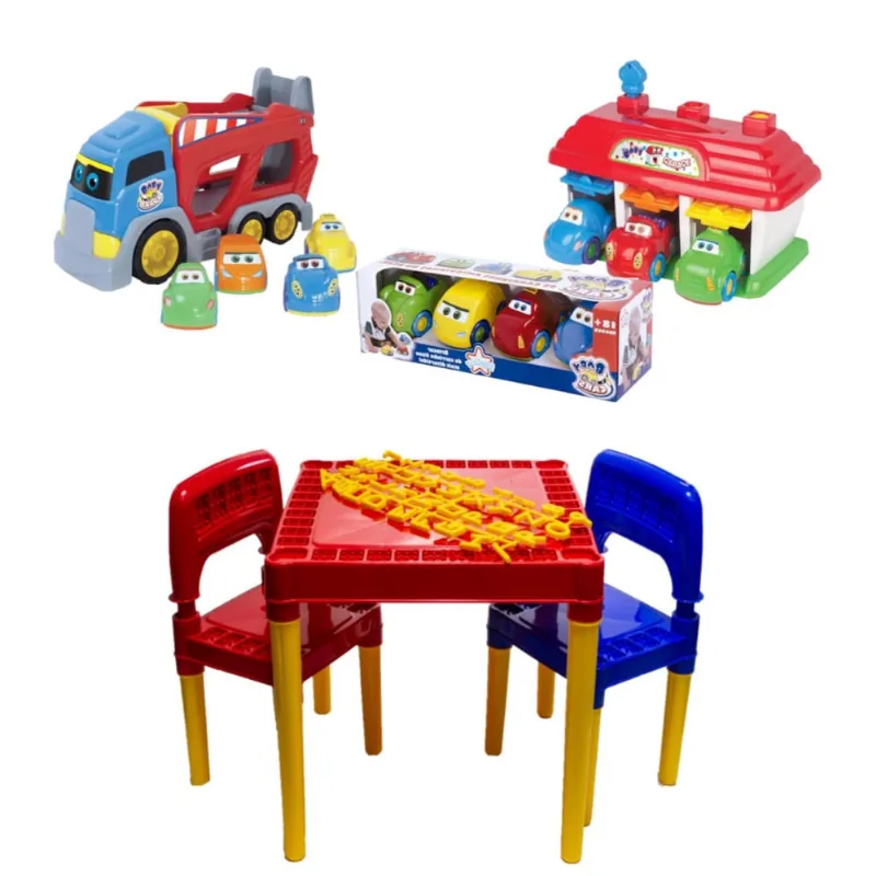 Mesa Educativa Com Letras E Números + Cargo Cars E Garagem