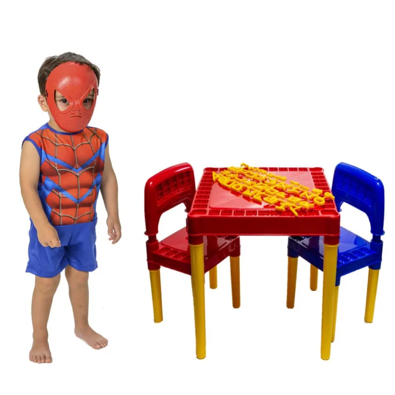 Kit Brinquedo Mesa Atividades Tritec + Fantasia Homem Aranha