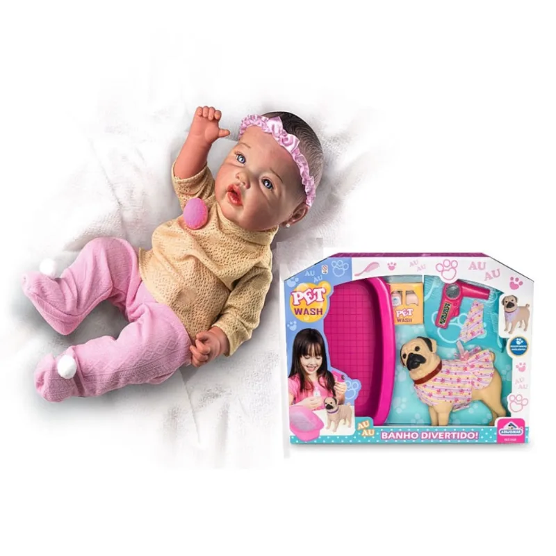 Kit Boneca Reborn para Meninas com Cachorro e Acessórios