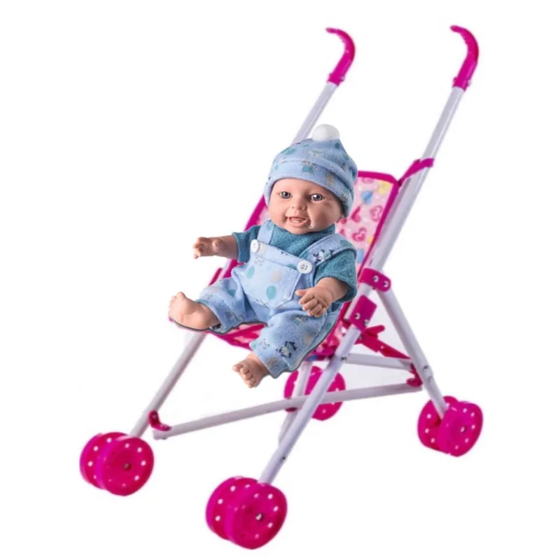 Boneca Reborn Menino Bebê Em 100% Vinil Macio e Carrinho
