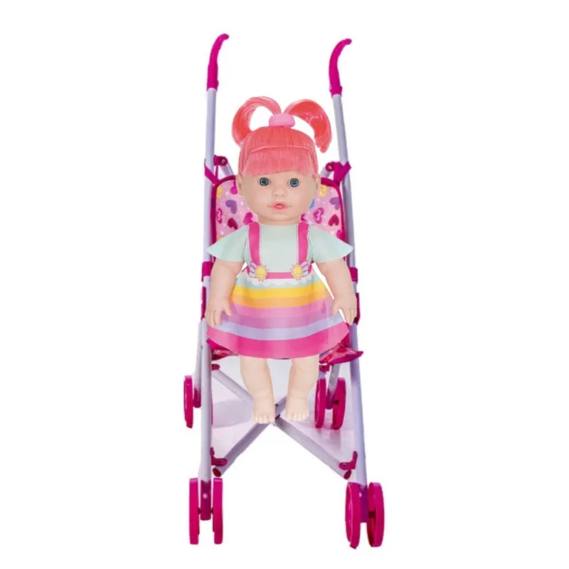 Boneca Bebê Sapekinha Color Pepita 34cm e Carrinho Passeio