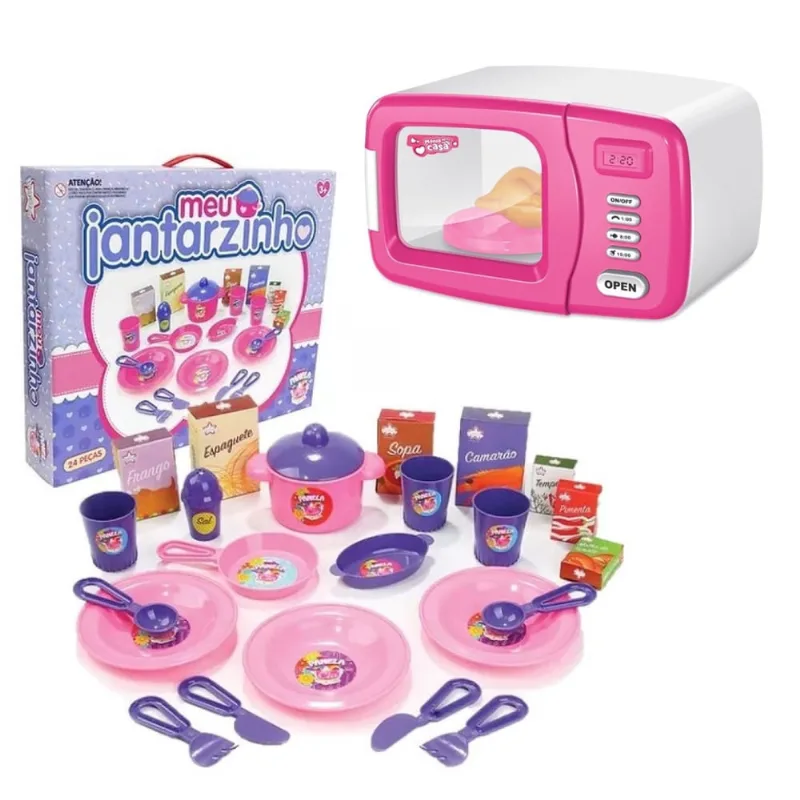 Forno Infantil Microondas Rosa Com Luz E Som + Meu Jantar