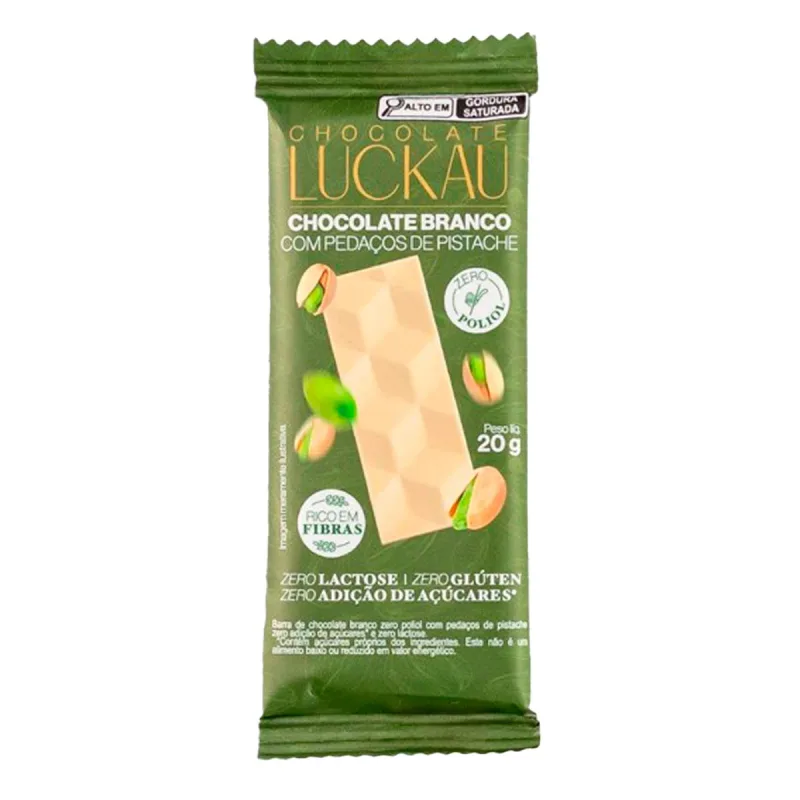 Barra de Chocolate Luckau Branco com Pedaços de Pistache 20g - LUCKAU