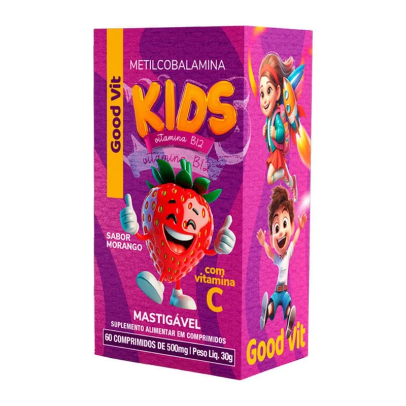 Suplemento Alimentar Good Vit Kids Metilcobalamina Sabor Morango 60 Comprimidos Mastigáveis