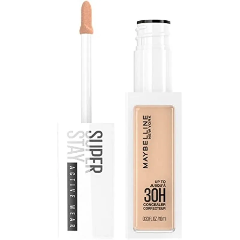 Maybelline New York Super Stay Liquid Concealer Makeup, Cobertura Completa Até 30 Horas De Desgaste, Resistência à Transferência, Acabamento Fosco Natural, Livre de Óleo, Disponível em 16 Tons, 0.33 F