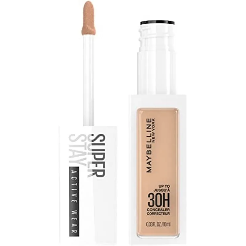 Maybelline New York Super Stay Liquid Makeup, Full Coverage Concealer, até 30 horas de desgaste, resistência à transferência, acabamento fosco natural, livre de óleo, disponível em 16 tons, 0.33 Fl Oz