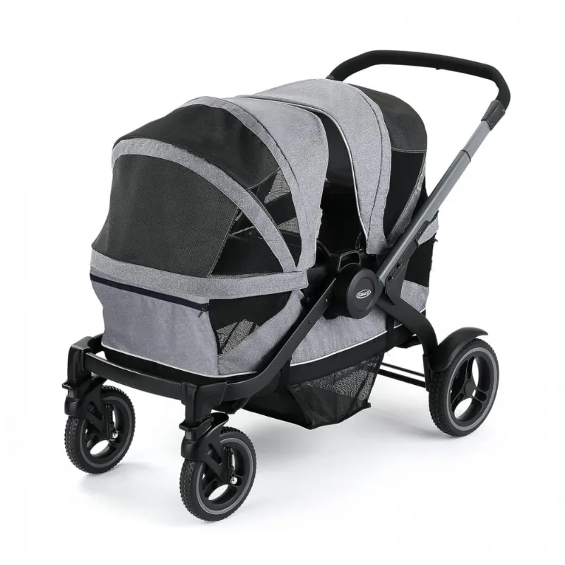 Carrinho de Bebê Duplo Graco Adventure até 22 Quilos, Cinza 110v
