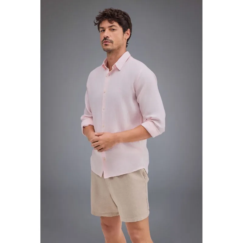 Camisa Linho Praia Rosa Claro - Gg
