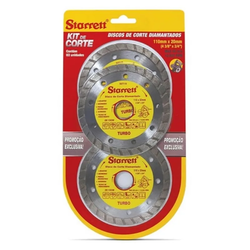 Kit Disco De Corte Diamantado Turbo 110mmx20mm 3 Peças Starrett KDDT110-3 KDDT110-3