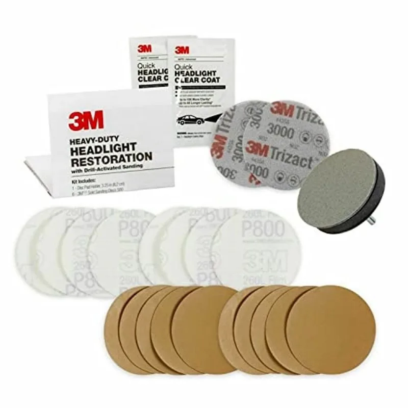 Kit de restauração do farol 3M, pacote pesado 2, sistema de restauração de faróis de carro pesado fácil, limpador de faróis e restaurador, uso com uma broca doméstica
