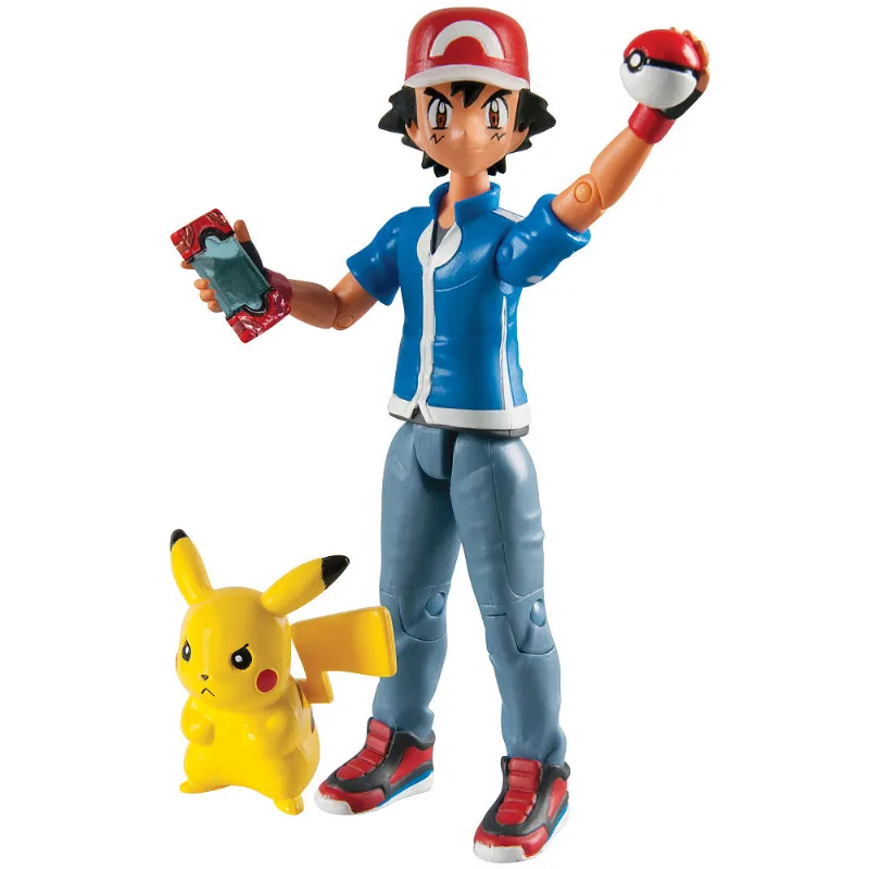 Bonecos Pokemon Xy Treinador Ash com Picachu, Pokebola e Pokedex