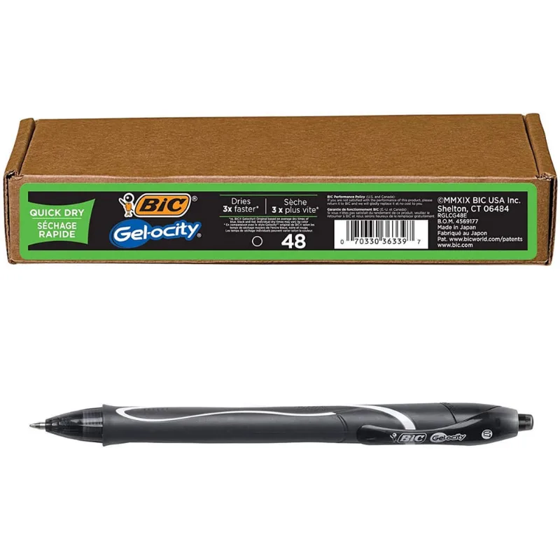 Bic Gel-Ocity Quick Dry Gel Pens, Medium Point Retrátil (0,7mm), Caneta gel de tinta preta, 12-Count