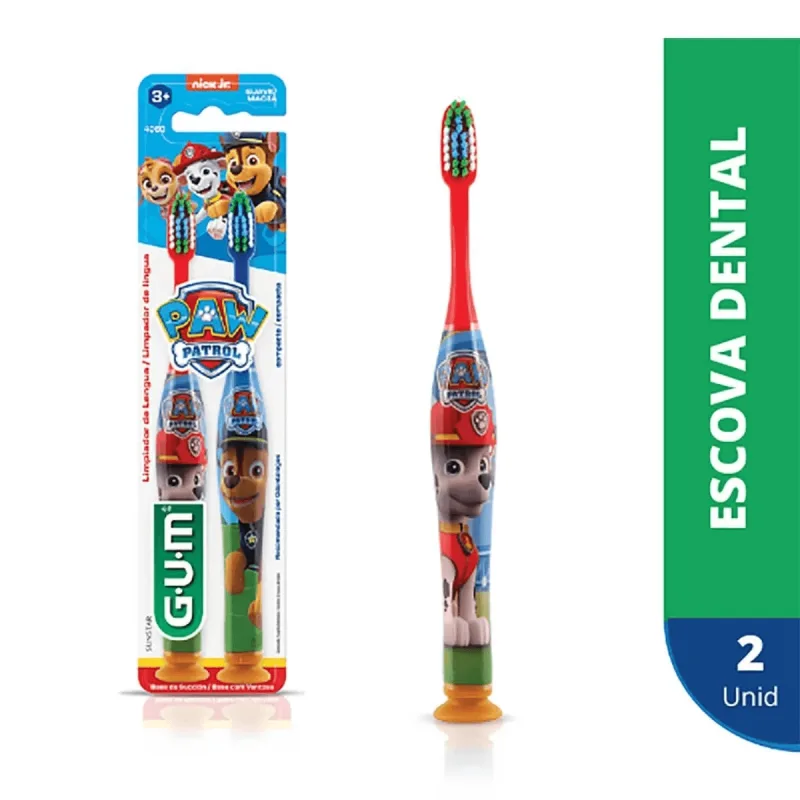 Escova Dental Infantil GUM Patrulha Canina Cerdas Macias +3 anos 2 Unidades – Cores Sortidas - Gum