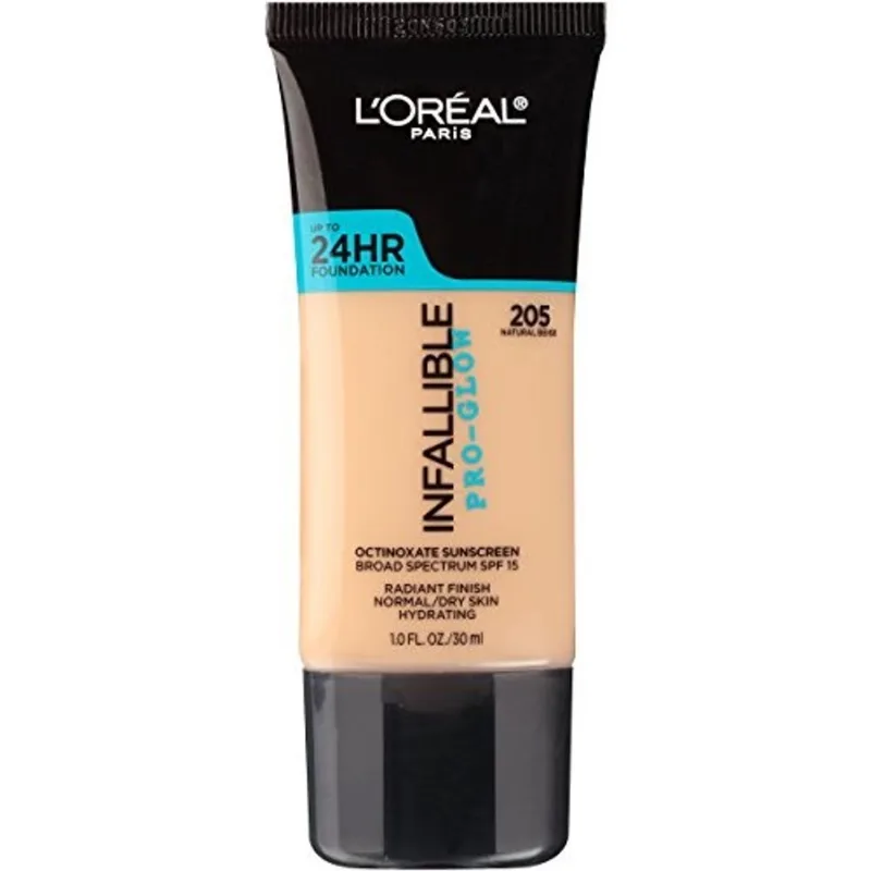 L'Oreal Paris Maquiagem Infalível Até 24HR Pro-Glow Foundation, 205 Natural Bege, 1 fl Austrália.