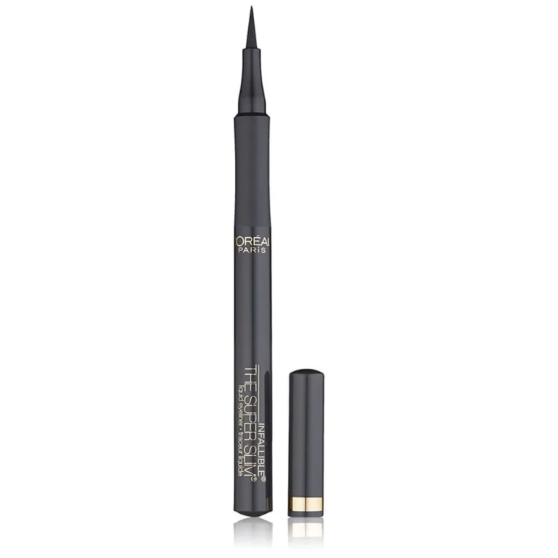 L'Oreal Paris Maquiagem Infalível Super Slim Longo-Duradouro Delineador Líquido, Ponta de Feltro Ultra-Fina, Fórmula de Secagem Rápida, Desliza em Suave, Cinza, Pacote de 1