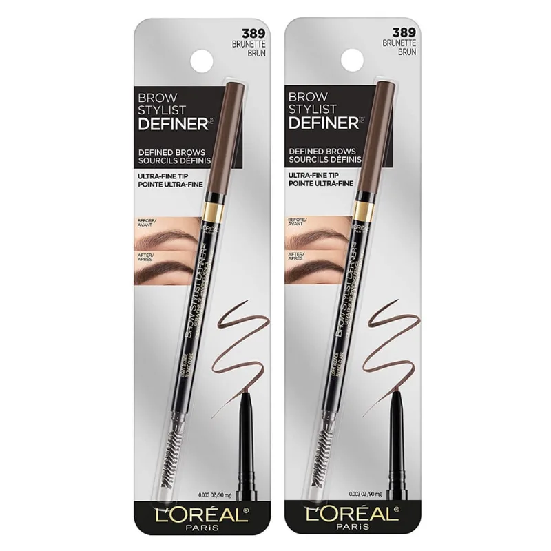 L'Oreal Paris Makeup Brow Stylist Definer Waterproof Eyebrow Pencil, Ultra-Fine Mechanical Pencil, Desenha Pequenos Cabelos de Sobrancelha e Preenche em Áreas eSparsas e Lacunas, Morena, 0,003 Onça (P
