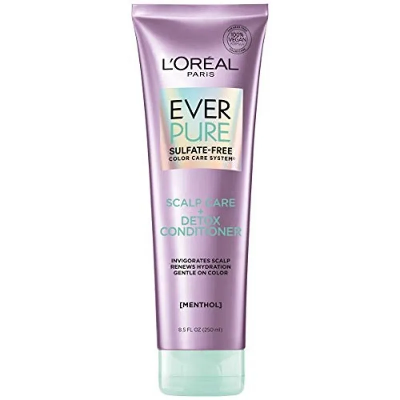 L'Oreal Paris EverPure Scalp Care + Detox Sulfate Free Conditioner for Color-Treated Hair, Revigora Scalp and Renews Hydration, Menthol and Neem Leaf Extract, 8.5 Onças