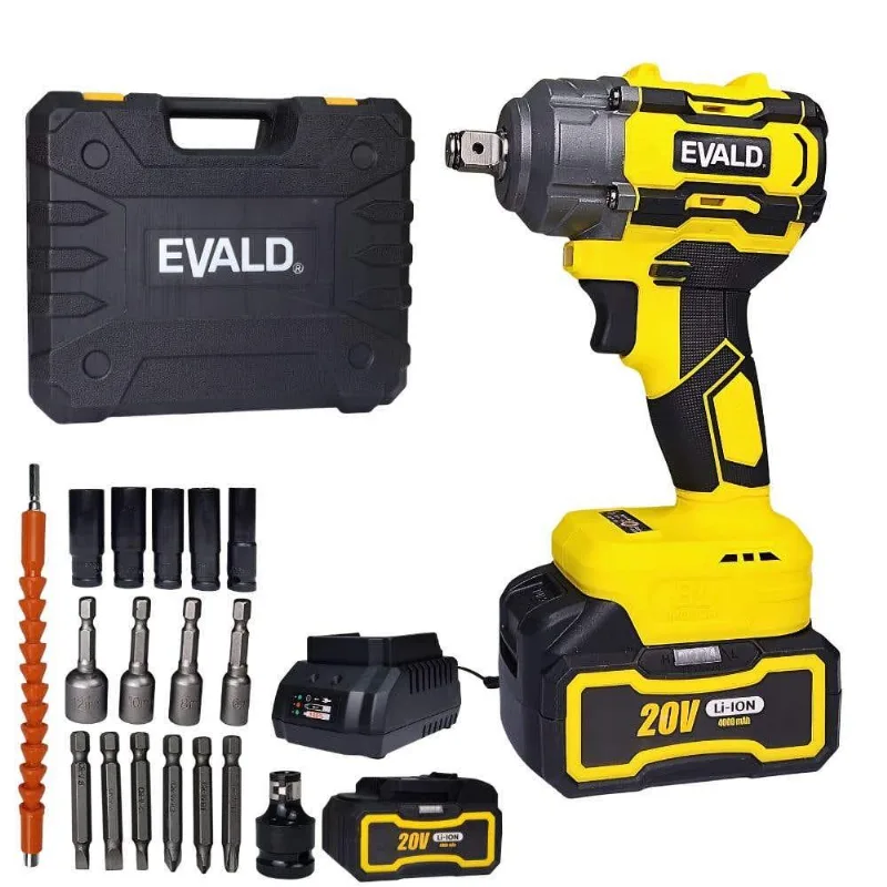 Chave De Impacto 1/2 Pol 20v Brushless Com 2 Baterias 4,0ah E Maleta Ev-3500 Evald