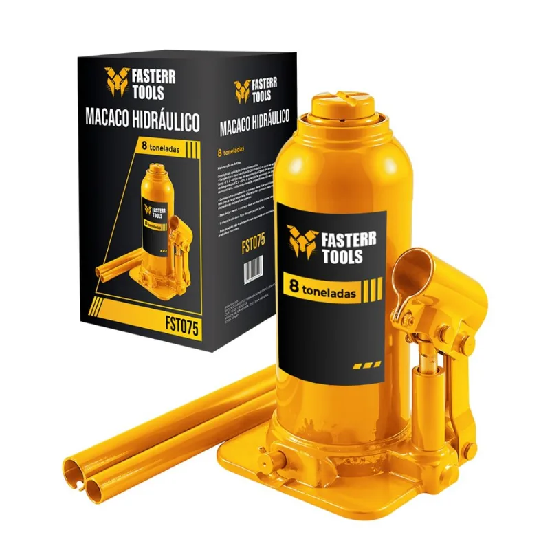 Macaco Hidráulico Tipo Garrafa 8 Toneladas Fasterr FST075 com Válvula de Segurança