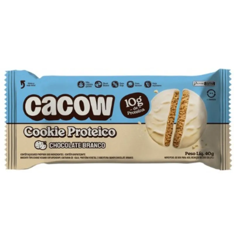 Cookie Proteico Chocolate Branco 10g de Proteínas Cacow 40g
