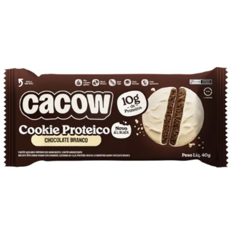 Cookie Proteico com Chocolate Branco All Black Cacow 40g