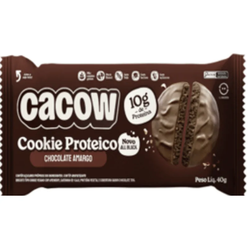 COOKIES PROTEICO CACOW 40G CHOC MEIO AMARGO 10G PROT