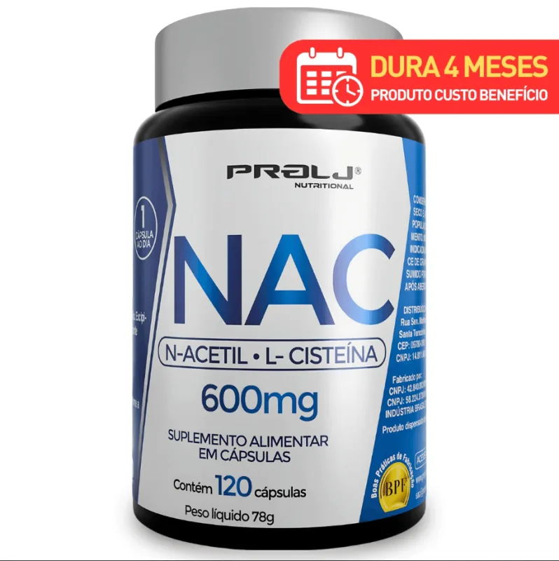 NAC 600mg 120 Cápsulas N-acetilcisteína Prolj Nutritional - PROLJ NUTRITIONAL
