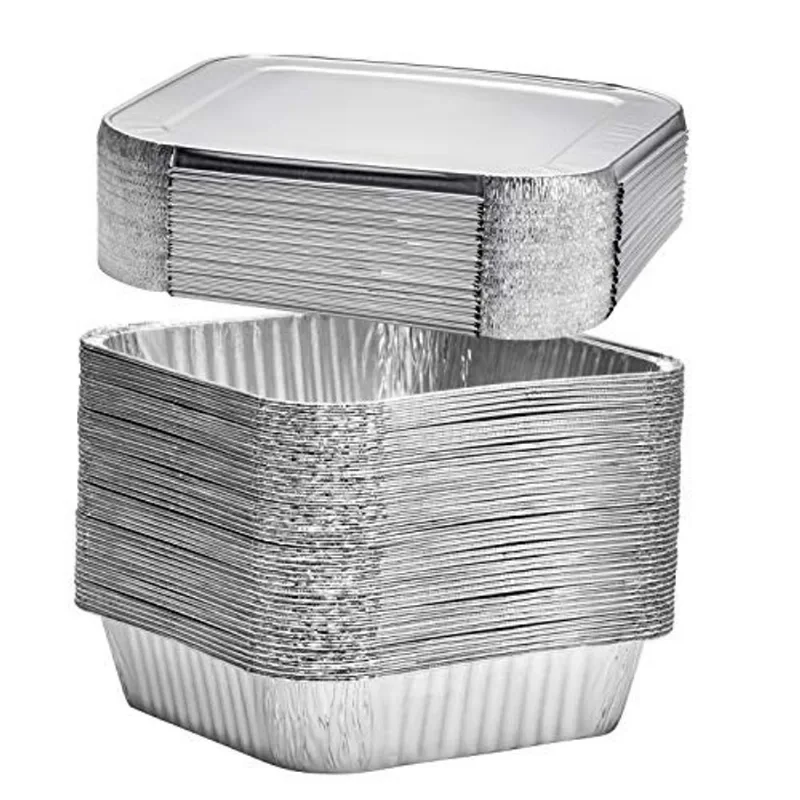 (10 Contagem) Panelas de Bolo de Alumínio Descartáveis Quadradas de 8 - Panelas de Papel Alumínio perfeitas para assar bolos, assar, pães caseiros 8 x 8 x 2 pol com tampas planas