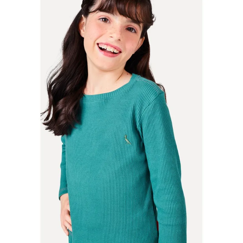 Blusa Ml Menina Canelada Verde Esmeralda - 14