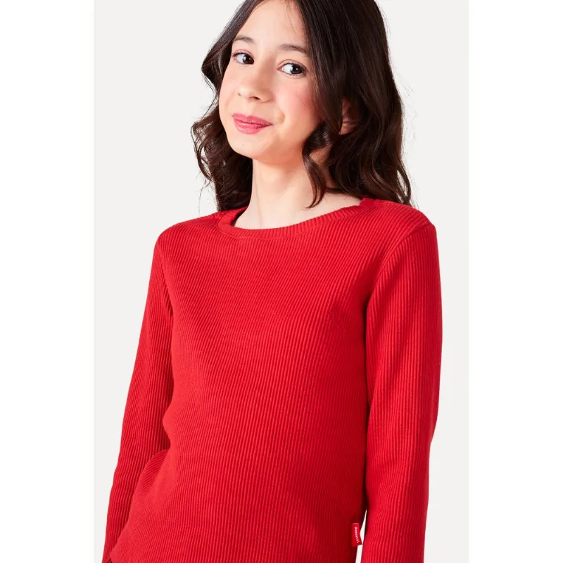 Blusa Ml Menina Canelada Vermelho Cereja - 08