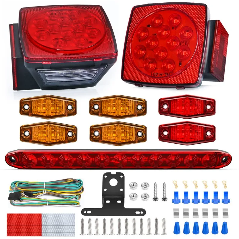 Kit De Iluminação De Trailer Nilight Led Square Stop Turn Tail 12v