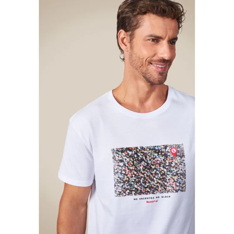 Camiseta Estampada Me Encontra No Bloco Branco - G