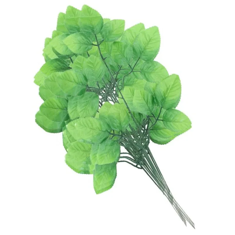12 Ramos Decoração Arranjo Folhas de Rosa Artificial Planta Plástico 5 Galhos Cada 47cm - Genérico
